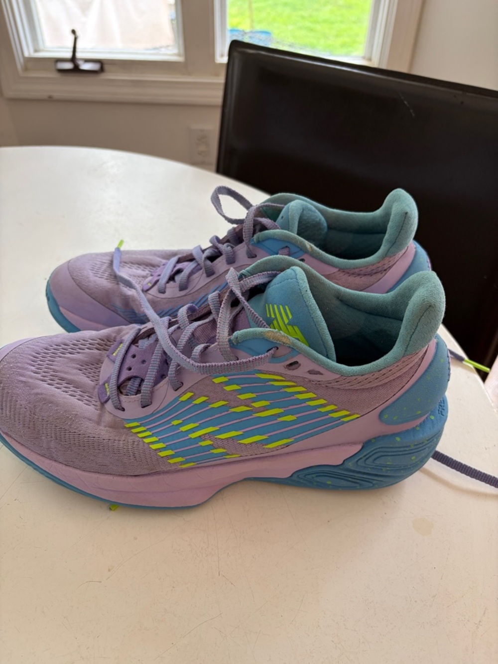 New Balance Lavender and Teal basketball Shoes with Neon Accents